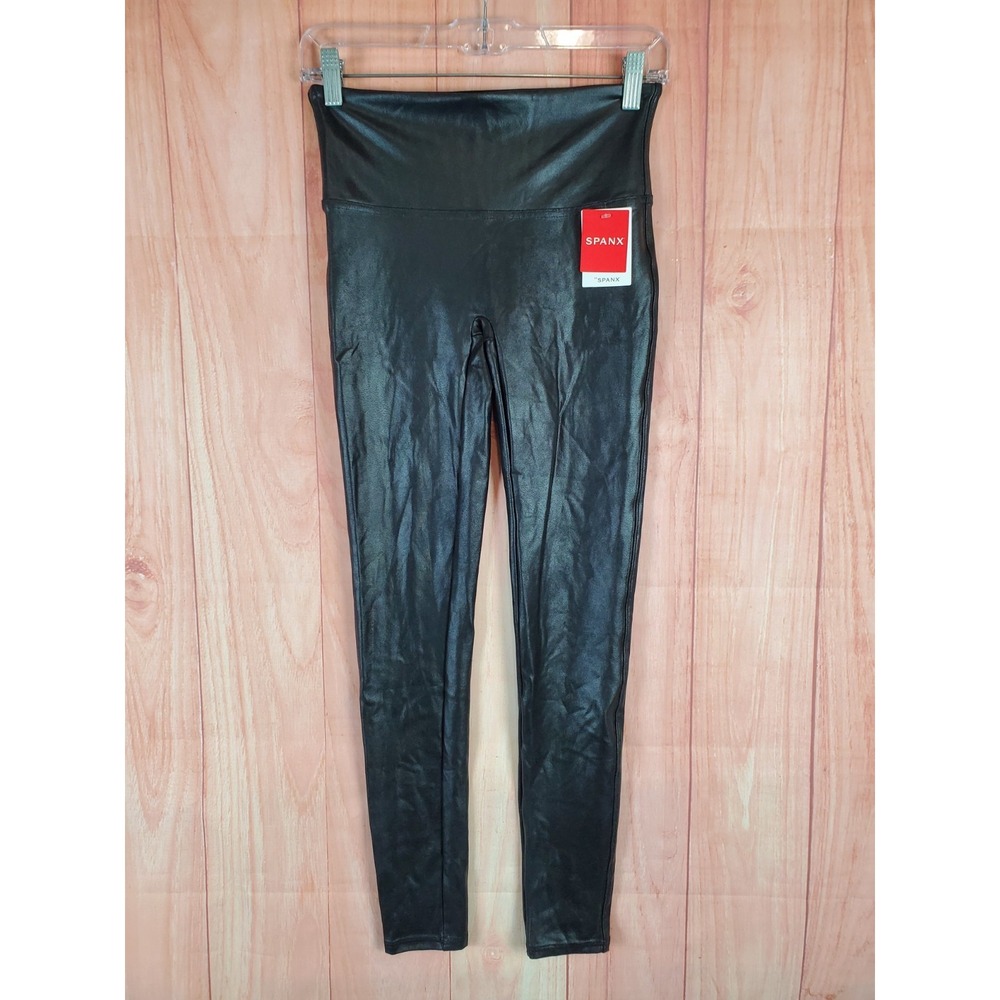 SPANX Womens Legging Sz Medium Black Faux Leather Stretch High-Rise Waistband